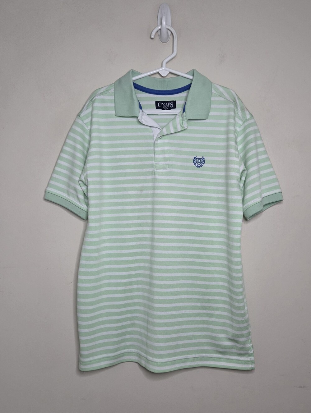 Boys Chaps Green Striped Polo Shirt Sz Med 10/12